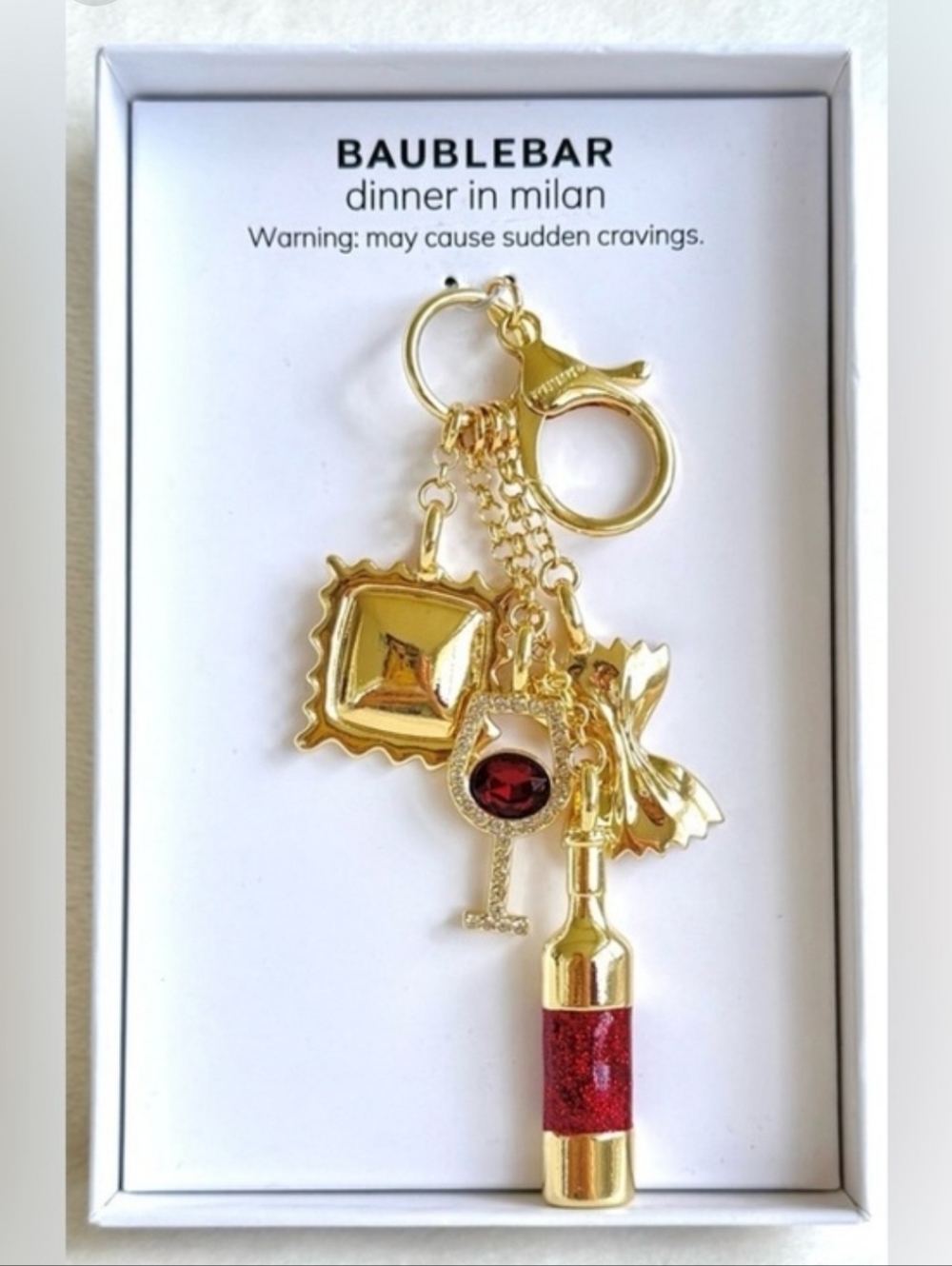 BaubleBar Dinner In MILAN Gold Keychain BAG CHARM WINE AND PASTA BNIB TA th